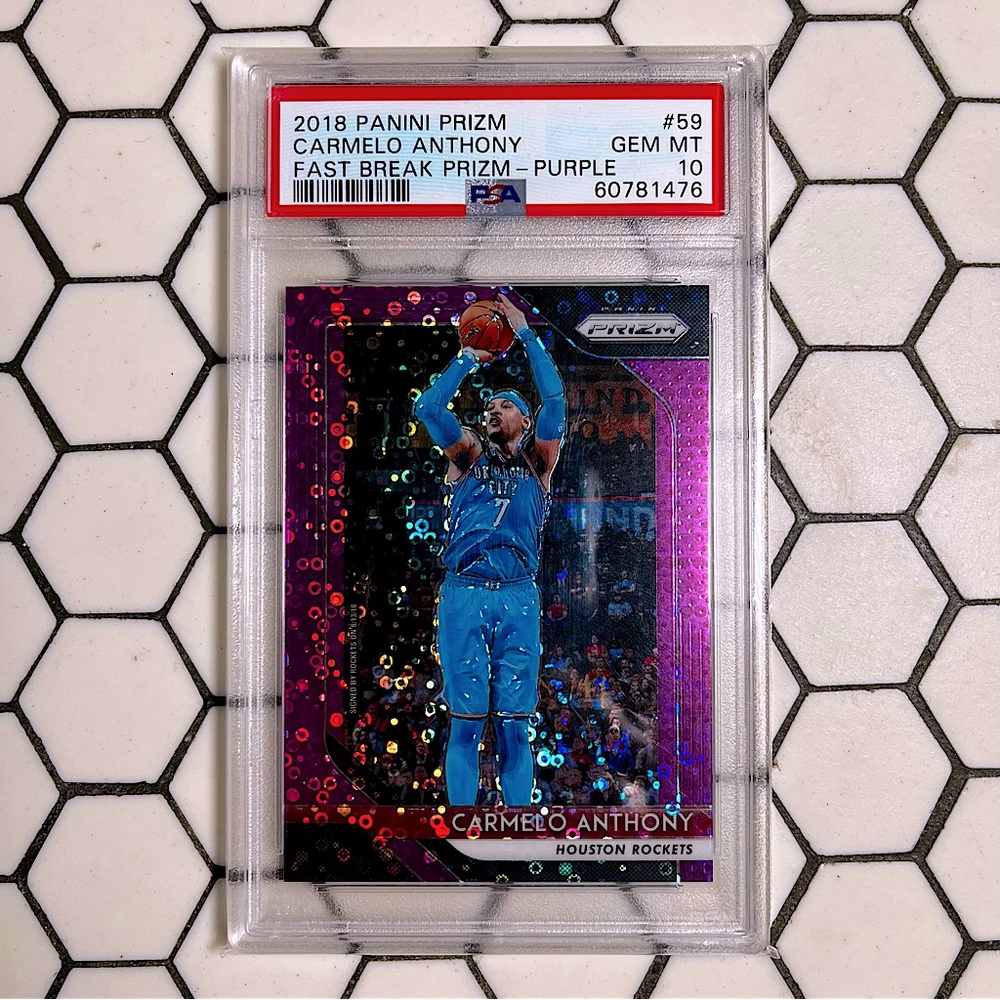 2018-19 PANINI PRIZM FAST BREAK PINK PRIZMS CARMELO ANTHONY /75 #59 PSA 10 Gem M